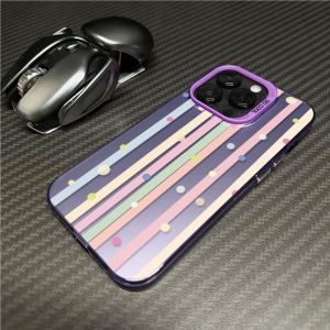 Rainbow Vertical Stripe Polka Dot Phone Case for iPhone 17 16 15 14 11 Pro 13 12 Mini X Matte Shockproof Hard Protective Cover