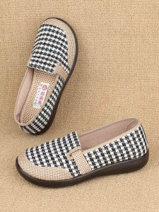 Comfortable Breathable Flat Bottom Anti-Slip Bean Single Shoes for Women Traditional Beijing Cloth Shoes Soft Bottom Casual Style