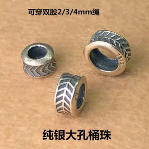 925 Sterling Silver Large Hole Barrel Beads 2mm 3mm Double Line Thai Silver Spacer Beads Pendant Drop Cord Bracelet DIY Accessories