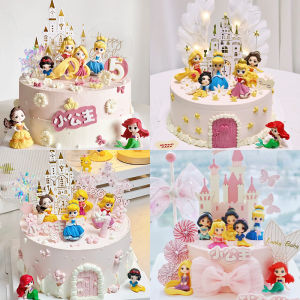 Mini Princess Birthday Cake Decoration Mermaid Elsa Snow Bell Red Hair Ornament Baking Festival Gifts Decorations Accessories