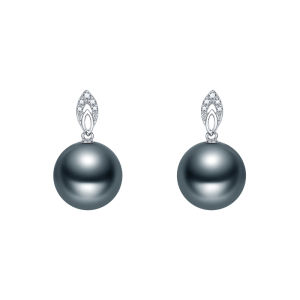 18K Gold Simple Tahitian Black Round Sea Pearl Earrings 9-10mm