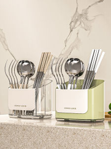 2024 New Hanging Wall Mounted Kitchen Storage Box Drainable Chopsticks Holder No Drilling Required Plastic Kitchen Organizer