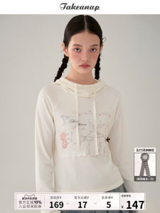 เสื้อยืดคอกลมแขนยาวมีฮู้ดตกแต่งด้วยลูกปัดผีเสื้อสำหรับผู้หญิง TAKEANAP ฤดูใบไม้ผลิ ฤดูใบไม้ร่วง ฤดูหนาว สไตล์หวานและเท่