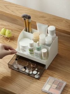 Desktop Organizer Pen Holder Storage Box Office Dresser Rack With Drawer Cosmetic Makeup Organizer