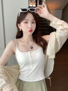 เสื้อสายเดี่ยว ฟองน้ำในตัว ทรงสวยใส่สบายผ้านิ่มตกเเต่งกนะดุม