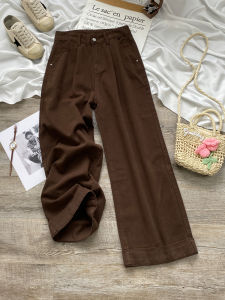 High Waist Straight Leg Brown Denim Jeans Womens Autumn Fashion Slimming Loose Small Size Wide Leg Pants Coffee Color