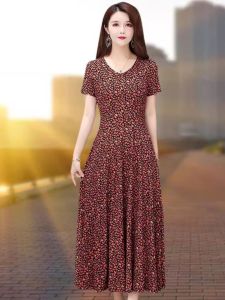 Váy Mùa Hè Mới Cho Mẹ Tay Ngắn Dài Vừa Phải Thời Trang Cao Cấp Hoa Cỡ Lớn Cho Phụ Nữ Trung Niên Và Người Cao Tuổi