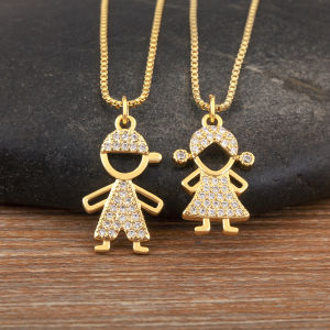 Hot Sale Classic Son Daughter Sparkling Zircon Pendant Necklace For Women Men Girls Boys Fashion Cute Jewelry Accessories