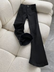 High Waist Bell Bottom Jeans Womens Slim Fit Elastic Micro Flared Pants Black American Style Extended Length Denim Trousers