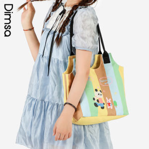 Dian House X Wo Yi Small Dog Korean Style Color Block Panda Cute Large Capacity Tote Bag for Commuting Canvas Shoulder Bag
