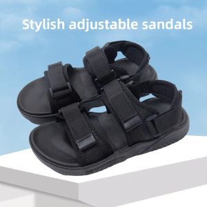 Summer Mens Sandals Casual Sporty Thick Bottom Outdoor Slip-On Shoes Magic Tape Two-Way Wear Beach Shoes Breathable Toe-Open