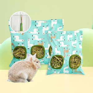 GUOUQNA  ถุงใส่หญ้าแห้งแบบแขวนมีรู2 3รูสำหรับกระต่ายหนูตะเภาขนาดเล็กเครื่องให้อาหารกระต่ายอุปกรณ์เสริมถุงให้อาหารสัตว์เลี้ยง