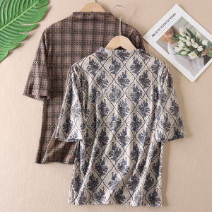 Retro Elegance Diamond พิมพ์ SLIM FIT เสื้อยืดครึ่งแขนสําหรับผู้หญิงฤดูร้อนการเดินทางสไตล์ตาข่ายโปร่งแสงด้านบน