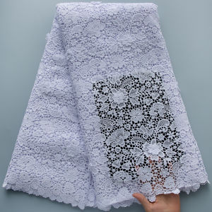 Luxury African Guipure Cord Lace Fabric Turquoise Floral Rhinestone Water Soluble Lace For Wedding Bridal Party Gown 5Yards