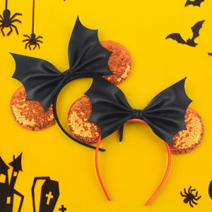 Disney | 2025 Halloween Disney Festival Party Cosplay Mouse Ears Headband Sequin 5"Bow Hairband Boys Girls Cartoon DIY Hair Accessories