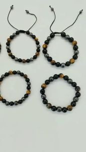 Tiger Eye Bracelet Charm Natural Stone Jewelry Healing Buddha Elastic Rope Couple Crystal Bead Bracelet Triple Protection Bracelet Magnetic Tiger Eye Health Care