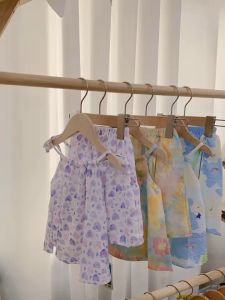 ชุดเสื้อสายเดี่ยว และกางเกงขาสั้น เสื้อผ้าเด็ก แฟชั่นฤดูร้อน สําหรับเด็กผู้หญิง 80-110 ครั้ง