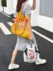 Japanese Ball Chain Environmental-Friendly Shopping Bag Same Style as Gao Yuanyuans Nylon Embroider Canvas Shoulder Bag Womens Messenger Bag
