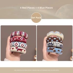 Vintage Fair Isle High Elastic Ponytail Hair Elastics for Girls Non-Hair-Damaging