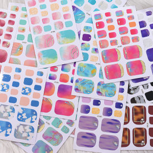 22Tips/Sheet Baking Free Toe Nail Stickers Marbled Dream Ocean Design Full Cover Toenail Wraps Adhesive Summer Girl Foot Decals