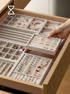 Lazy Corner Velvet Jewelry Storage Box Tray Ring Earring Necklace Organizer Home Drawer Partition Japanese Style Non-Handmade