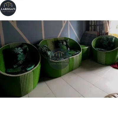 Set Kursi Tamu Rotan Sintetis Model Gentong Free Jok Duduk - Sofa Kursi Meja Kecil - Warna Putih dan Krem - Cocok untuk Ruang Tamu Modern