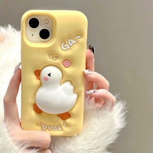 CrashStar 3D Pressable Cute Duck Yellow Thick Silicone Soft Phone Case For iPhone 15 Pro Max 14 Pro Max 13 12 Pro Max 11 Shockproof Creative Phone Casing Fashion Cover