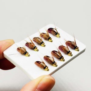 5Pcs/10Pcs Brass Bead Head Bionics Nymph Scud Fly Bug Worm for Trout Bass Fishing Nymphing Artificial Insect Bait Lure Size10
