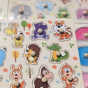 Bộ đồ chơi combo 5 10 bảng ghép hình núm gỗ Babitoys nhiều chủ đề động vật trái cây giao thông bảng núm gỗ cho bé