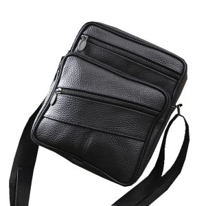 Genuine Cowhide Single Shoulder Bag Casual Leisure Mens Bag Lychee Pattern Crossbody Bag Multi-Functional Chest Bag