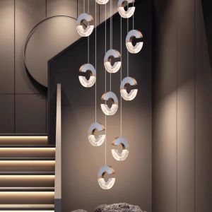 House Duplex Building Accessible Luxury Rotate Staircase Chandelier Loft High Living Room Bar Hotel Modern Minimalist Lamps