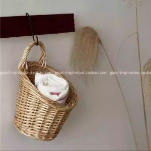 Handmade Willow Woven Wall Hanging Basket Vintage Countryside French Style Handheld Miscellaneous Storage Bread Fruit Basket
