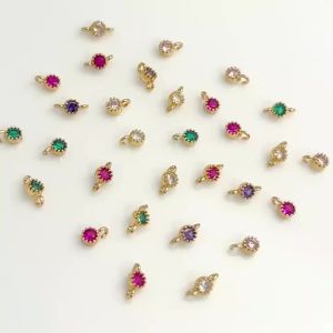 4mm 18K Gold Plated Brass with Zircon Stone Mini Exquisite Bead Connector Findings For DIY Earring Bracelet Jewelry Making