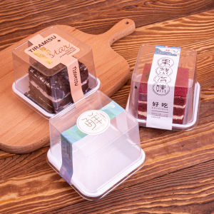 Thick Sliced Red Velvet Cake Mousse Baking Packaging Box Transparent Square Block Tiramisu Pastry Box Western Style Bakery Box