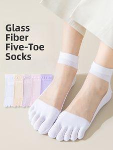 JINGCHI | Pure Cotton Crystal Glass Fiber Mesh Summer Socks Womens Anti-Odor Breathable Five-Finger Short Socks Thin Summer Stockings