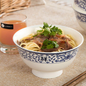 จิ่งเต๋อเจิ้น6นิ้วเซรามิกชิ้นเดียวใช้ในบ้านโบนไชน่าสไตล์จีนไซส์ใหญ่ทรงสูงกันลวกซุปผักชามข้าวและข้าวสำหรับรับประทานอาหาร