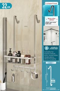 Bathroom Stainless Steel Storage Rack Toilet Glass Door Shelf Shower Room Hanging Basket Bathroom Organizer No Drilling Needed