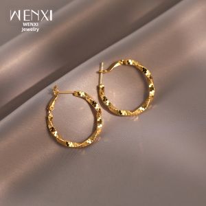 WENXI | Vintage Sparkle Hammered Gold Unique Elegant Ear Hoops Earrings