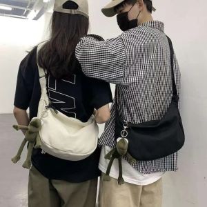 Korean Version Mens Canvas Shoulder Bag Womens Casual Backpack Sports Hip Hop Pack Large Capacity Bag