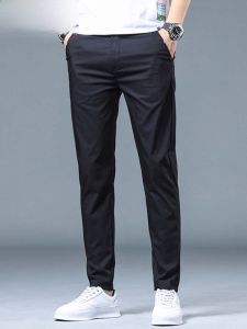 HENGYUANXIANG | High-End Thin Casual Pants For Men Ice Silk Quick-Drying Elastic Slim Straight Dad Style Long Pants Summer Fashion Urban Basic