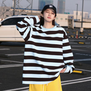 Jiaxun | American Retro Black and White Striped Long Sleeve T-shirt