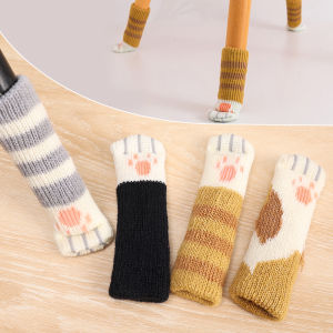 4Pcs Table and Chair Foot Cover Protective Cover Cat Claw Knitted Socks Mute Wear-resistant Non-slip Mat for Furniture Cartoon Home Decor