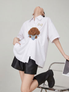 XIAODADEHUA | Stylish Casual Dog Pattern Patch Short Sleeve Shirt