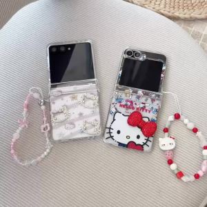Sanrio | Fashion INS Cute Sanrio Hello Kitty Diamond Bling Clear Case for Samsung Galaxy Z Flip 8 7 FE 6 5 Hinge Protect Shockproof Cover
