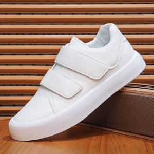 Fashionable Sporty Mens Slip-On Shoes with Magic Tape Casual Footwear Korean Style White Sneakers Trendy Autumn New Arrival