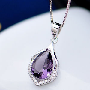 Fashionable Ins Silver Plated 925 Crystal Pendant Womens Necklace Artificial Natural out Design Alloy Embedded Jewelry