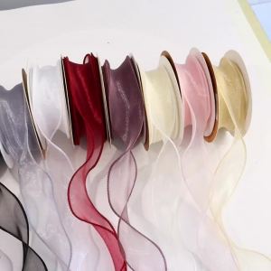 Vintage Color Fishtail Yarn Ribbons Wave Edge Gauze Lace DIY Bouquet Packing Bow Material Wedding Decoration Sewing Fabric Decor
