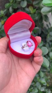 แหวนพลอยโทพาสแท้(Topaz)สี Pink Topaz เงินแท้ 92.5% เคลือบทองคำขาว ไซส์นิ้ว 52 หรือ 6 US สินค้าส่งในกล่องเครื่องประดับ พร้อมใบรับประกัน