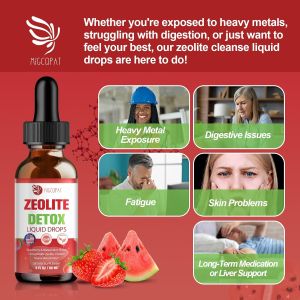 Zeolite Detox Liquid Drops with B12 D3 & Vitamin C – Pure Body Cleanse Support for Heavy Metals Natural Zeolite Formula Strawberry Watermelon Flavor 60ml
