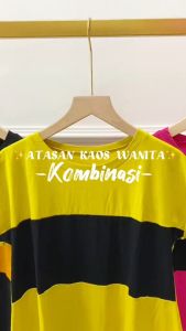 Atasan stik balik kombinasi wanita/atasan lengan pendek wanita/kaos terbaru kekinian/t-shirt spandek